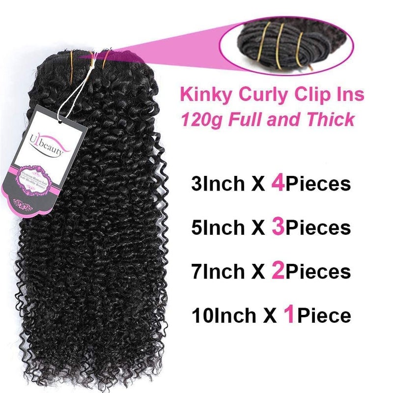 URbeauty Kinky Curly Clip In Hair Extensions for Black Women Human Hair, Urbeauty Curly Hair Extensions Clip in Human Hair for Black Girl, 3c 4a Kinky Curly Hair Clip Ins for Women - Image 2